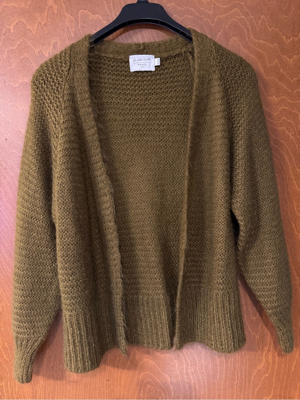 FRNCH Olive Open-Front Mohair-Blend Cardigan